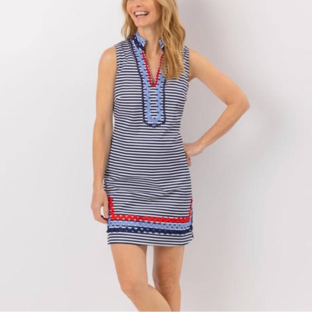 Sail to Sable Sleeveless Classic Tunic Dress with Ric-Rac Size Small